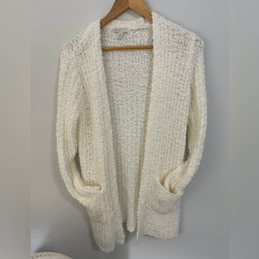 Cato Cream Textured Long Cardigan Sweater